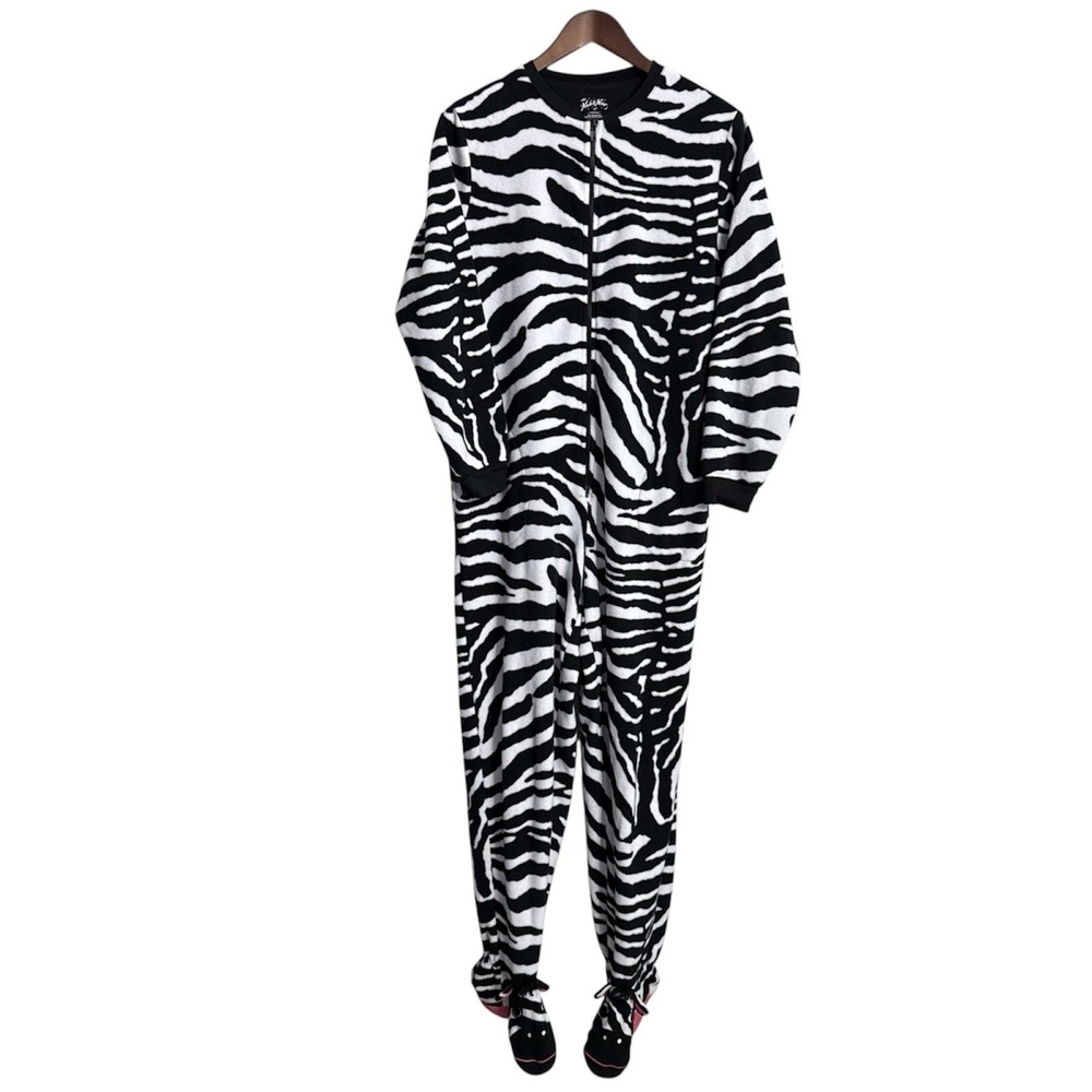 Nick & Nora zebra footed pajamas women's medium lounge novelty whimsical costume